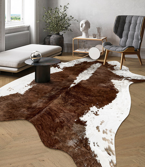 Premium Brown and White Faux Cowhide Rug - Staunton and Henry