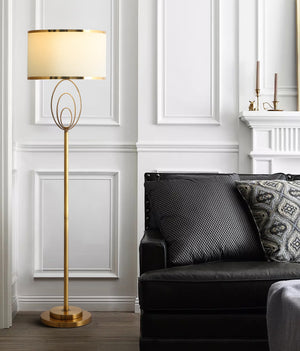 Modern Ornate Brass Floor Lamp with White Shade - Staunton and Henry