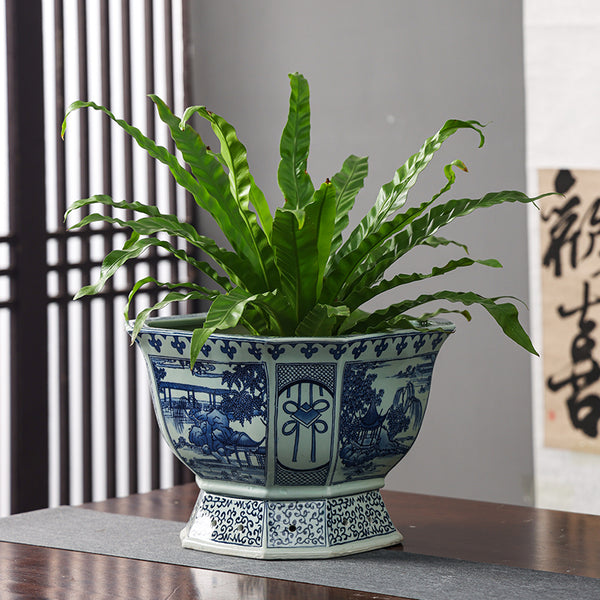 Blue and White Chinese Ceramic Plant Pot - Staunton and Henry