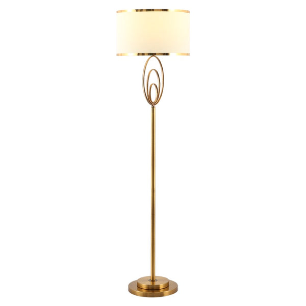 Modern Ornate Brass Floor Lamp with White Shade - Staunton and Henry