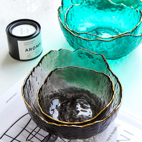 Vintage Dimpled Glass Bowl with Gold Trim - Staunton and Henry