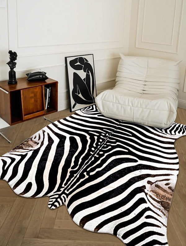 Premium Zebra Print White Faux Cowhide Rug - Staunton and Henry
