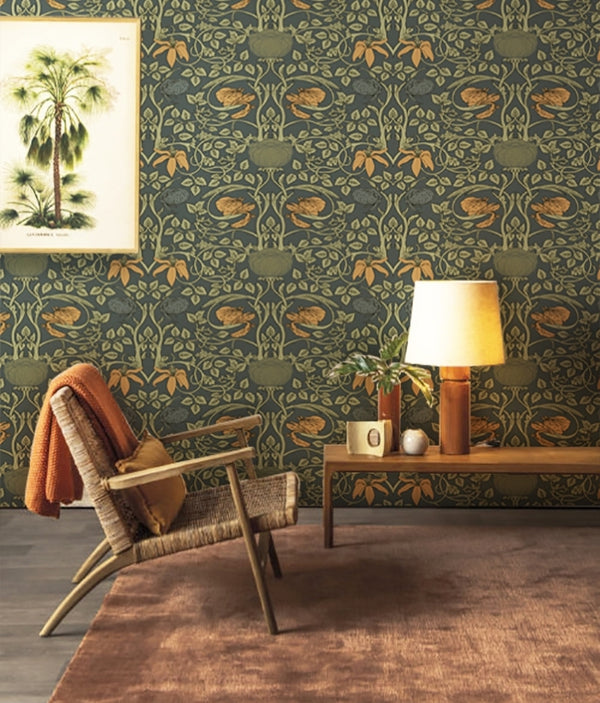 Orange and Green Floral Wall Mural - Staunton and Henry