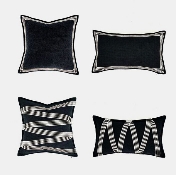 Heavy Linen Black Base and White Stripes Cushions - Staunton and Henry