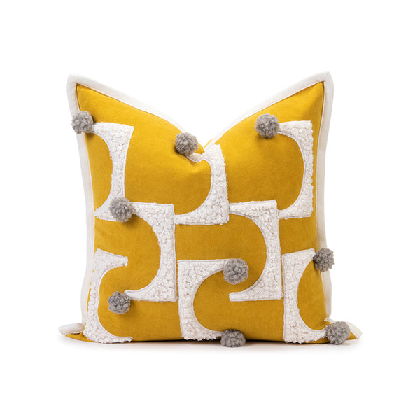 Textured Furry Yellow and Grey Throw Cushion - Staunton and Henry