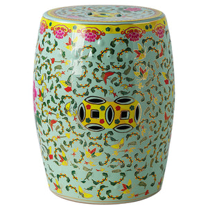Green and Pink Flower Chinese Drum Stool - Staunton and Henry