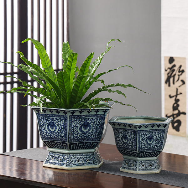 Blue and White Chinese Ceramic Plant Pot - Staunton and Henry