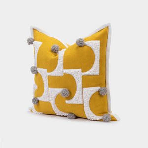 Textured Furry Yellow and Grey Throw Cushion - Staunton and Henry