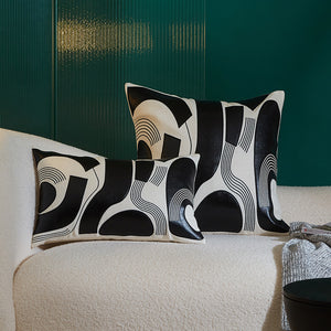 Modern Applique Leather Black and White Throw Cushion - Staunton and Henry