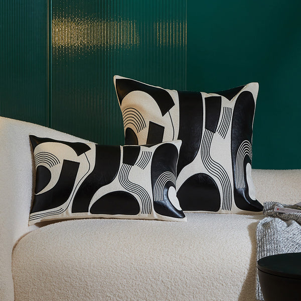 Modern Applique Leather Black and White Throw Cushion - Staunton and Henry