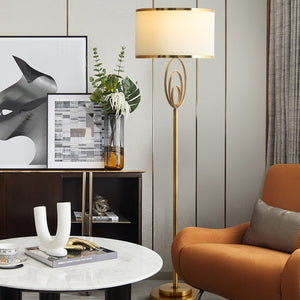 Modern Ornate Brass Floor Lamp with White Shade - Staunton and Henry