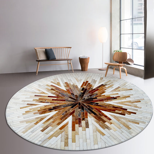 Beige and Cream Round Patchwork Hide Rug - Staunton and Henry