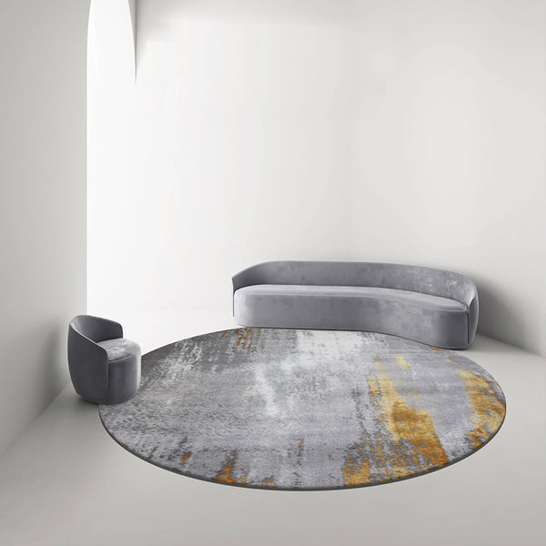 Abstract Gold and Grey Round Rug - Staunton and Henry