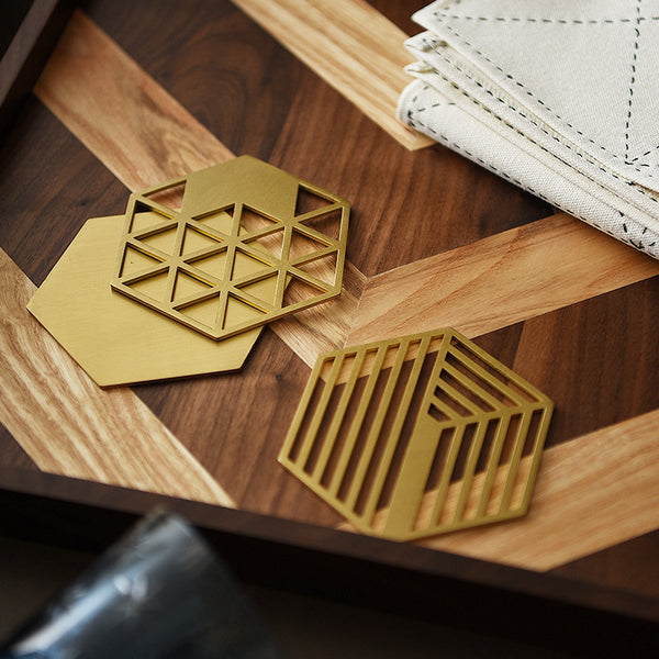 Geometric Brass Coasters - Set of 5 - Staunton and Henry