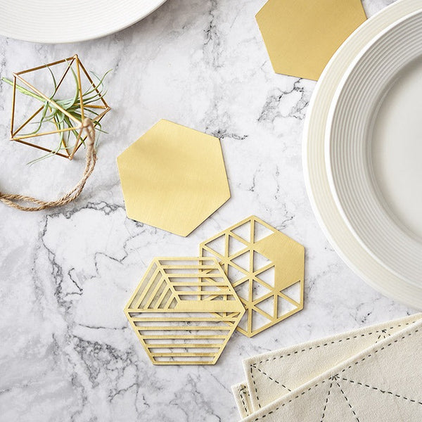 Geometric Brass Coasters - Set of 5 - Staunton and Henry