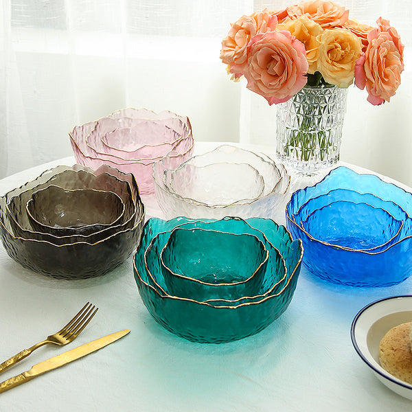 Vintage Dimpled Glass Bowl with Gold Trim - Staunton and Henry