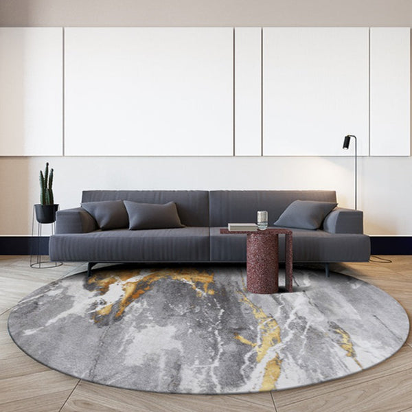 Abstract Gold and Grey Round Rug - Staunton and Henry