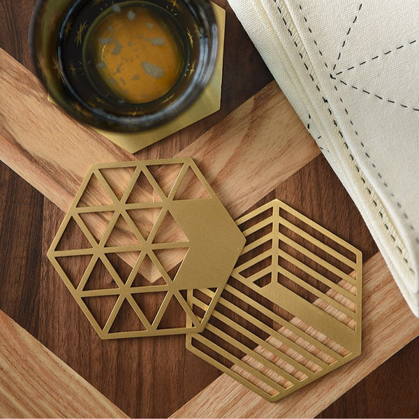 Geometric Brass Coasters - Set of 5 - Staunton and Henry