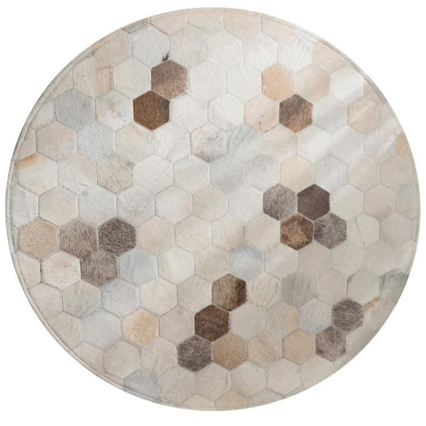 Cream Honeycomb Round Patchwork Hide Rug - Staunton and Henry