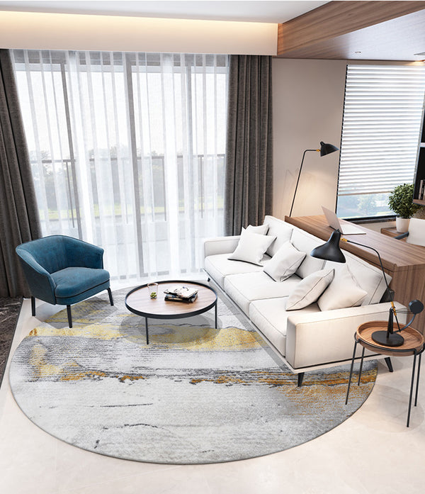 Abstract Gold and Grey Round Rug - Staunton and Henry