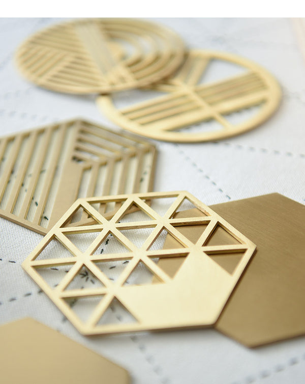 Geometric Brass Coasters - Set of 5 - Staunton and Henry