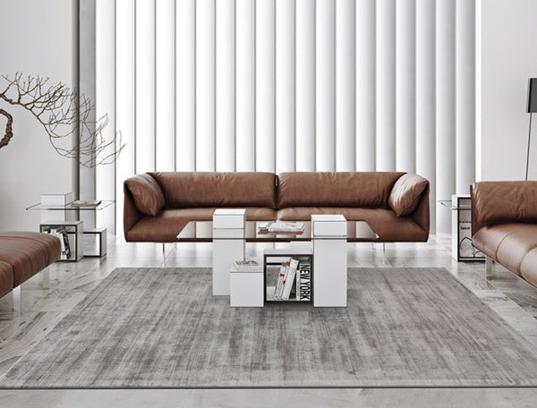 Amir Silver Gray Abstract Viscose Rug - Staunton and Henry
