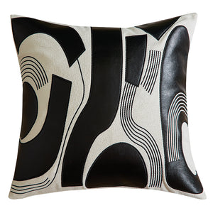 Modern Applique Leather Black and White Throw Cushion - Staunton and Henry