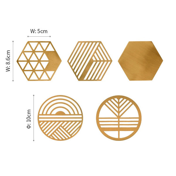 Geometric Brass Coasters - Set of 5 - Staunton and Henry