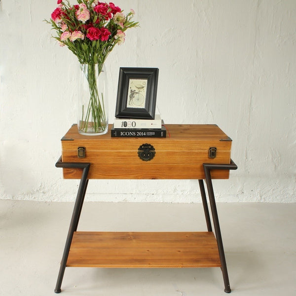 Vintage Style Wood & Steel Console Table Chest - Staunton and Henry