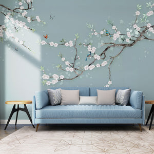 Blue Oriental Cherry Blossom Wall Mural - Staunton and Henry