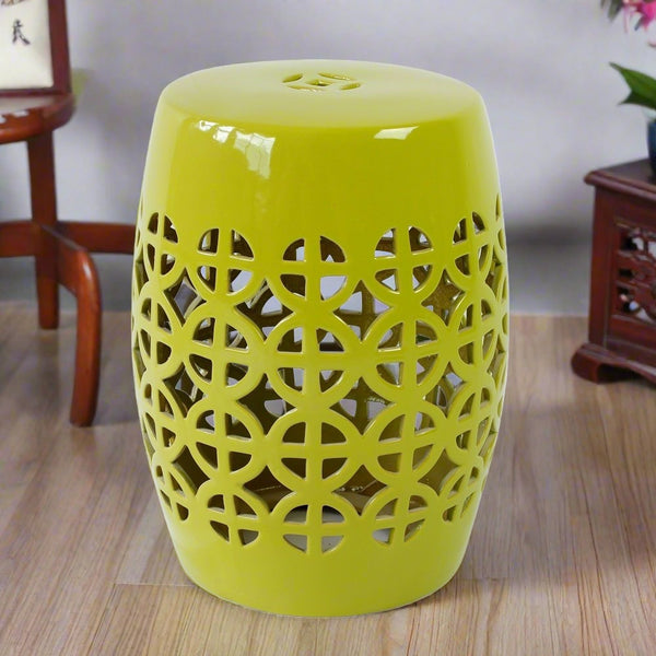 Lime Green Ceramic Chinese Drum Stool - Staunton and Henry