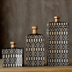 Black and White Urn Vase with Gold Handle - Staunton and Henry
