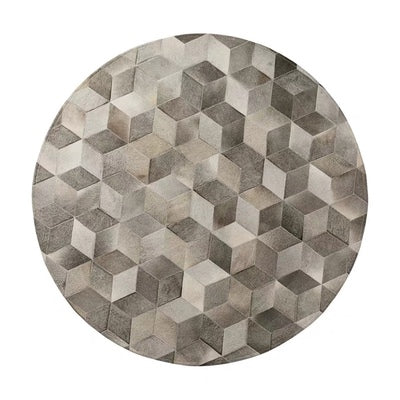 Grey and White Patchwork Round Cowhide Rug - Staunton and Henry