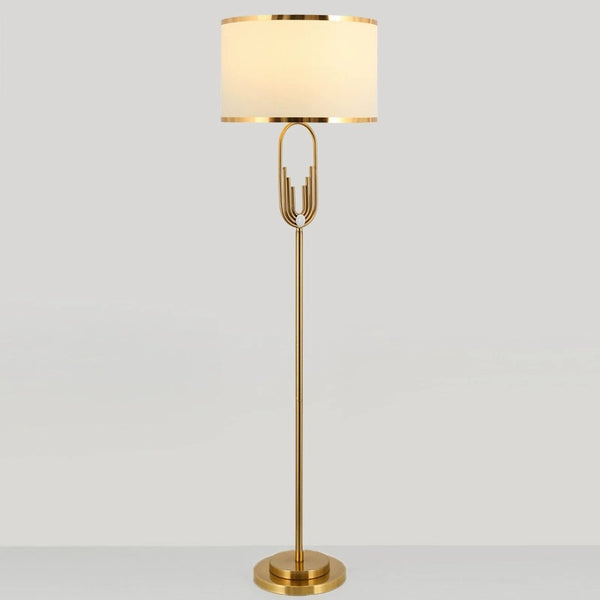 Modern Ornate Brass Floor Lamp with White Shade