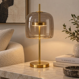 Stellar Modern Glass and Gold Table Lamp - Staunton and Henry