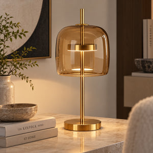 Stellar Modern Glass and Gold Table Lamp - Staunton and Henry