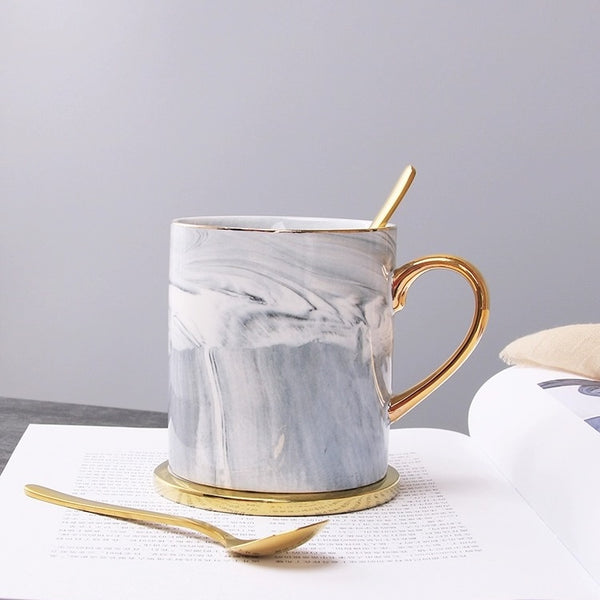Marble and Gold Coffee Mug - With Matching Teaspoon - Staunton and Henry