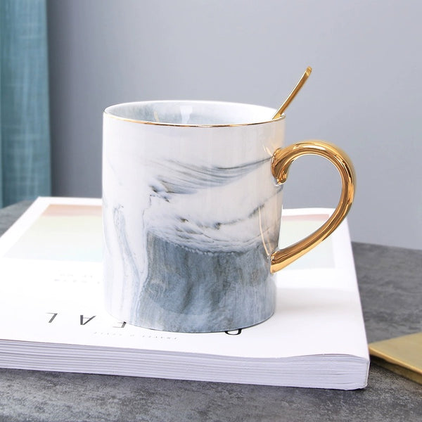Marble and Gold Coffee Mug - With Matching Teaspoon - Staunton and Henry