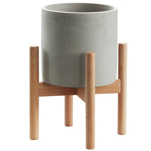 Modern Concrete Plant Pot With Wood Stand - Staunton and Henry