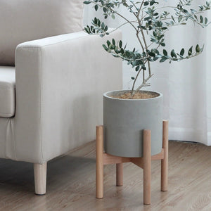 Modern Concrete Plant Pot With Wood Stand - Staunton and Henry