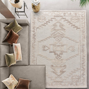 Aria Modern White Tribal Wool Rug - Staunton and Henry