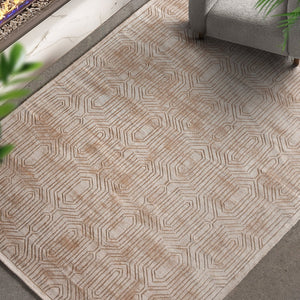 Mocha Warm Beige Geometric Viscose Rug - Staunton and Henry