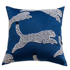 Indigo Blue Velvet Embroidered Cushion Cover