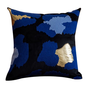 Indigo Blue Velvet Embroidered Cushion Cover