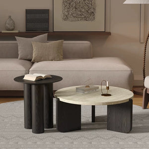 Nuevo Travertine and Wood Wabi-Sabi Coffee Table - Staunton and Henry