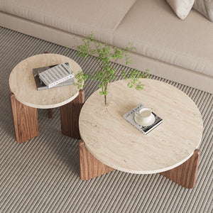 Nuevo Travertine and Wood Wabi-Sabi Coffee Table - Staunton and Henry