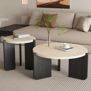Nuevo Travertine and Wood Wabi-Sabi Coffee Table - Staunton and Henry