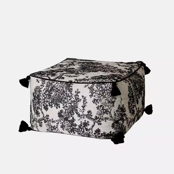 Kuro Black and Gray Embroidered Pouf - Staunton and Henry