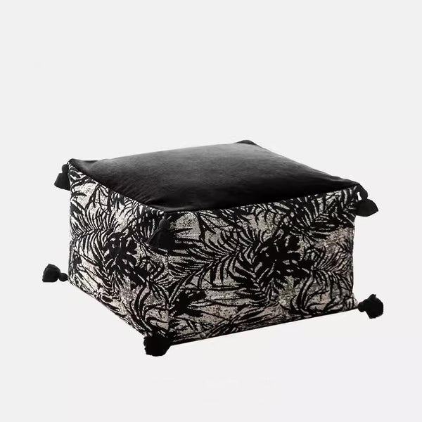 Kuro Black and Gray Embroidered Pouf - Staunton and Henry