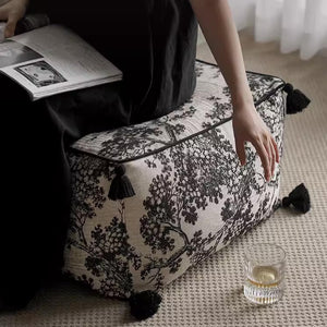 Kuro Black and Gray Embroidered Pouf - Staunton and Henry